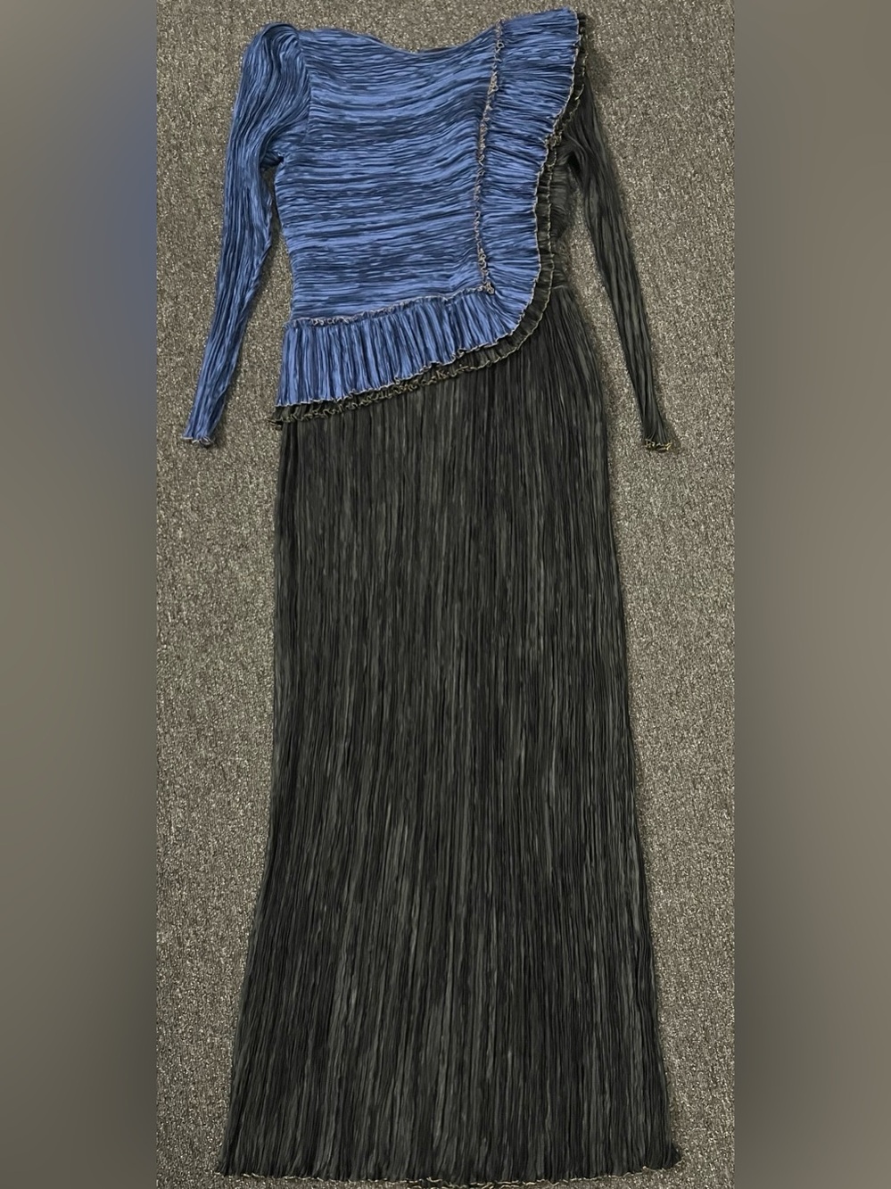 Mary McFadden Vintage 80s Pleated Gown Size 8 Medium M Blue Black Plisse - Picture 7 of 16